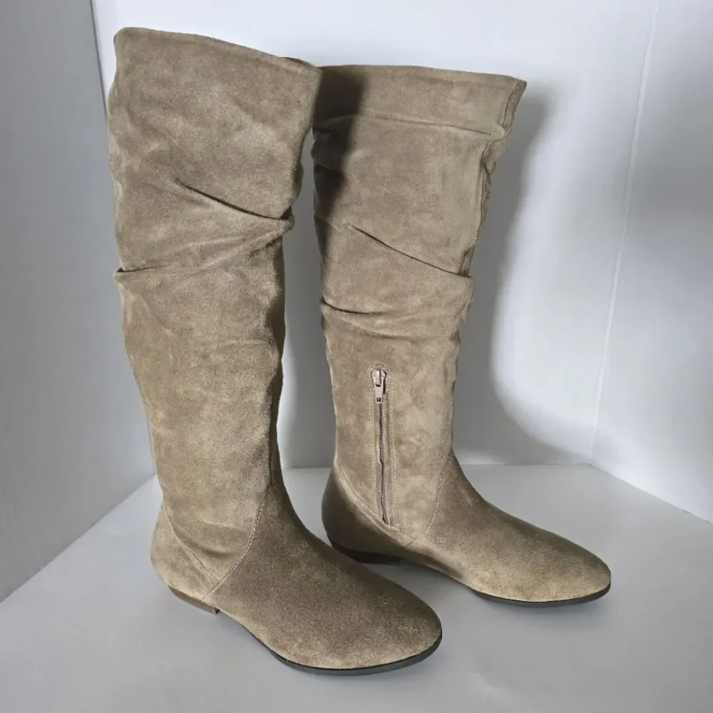 Array Womens Norwalk Taupe Suede Slouchy Mid-Calf Boots Size 6.5W